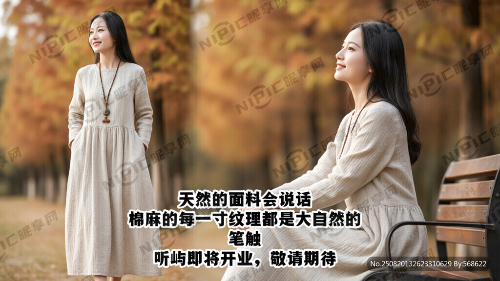 帮我生成一位美女穿着漂亮的棉麻