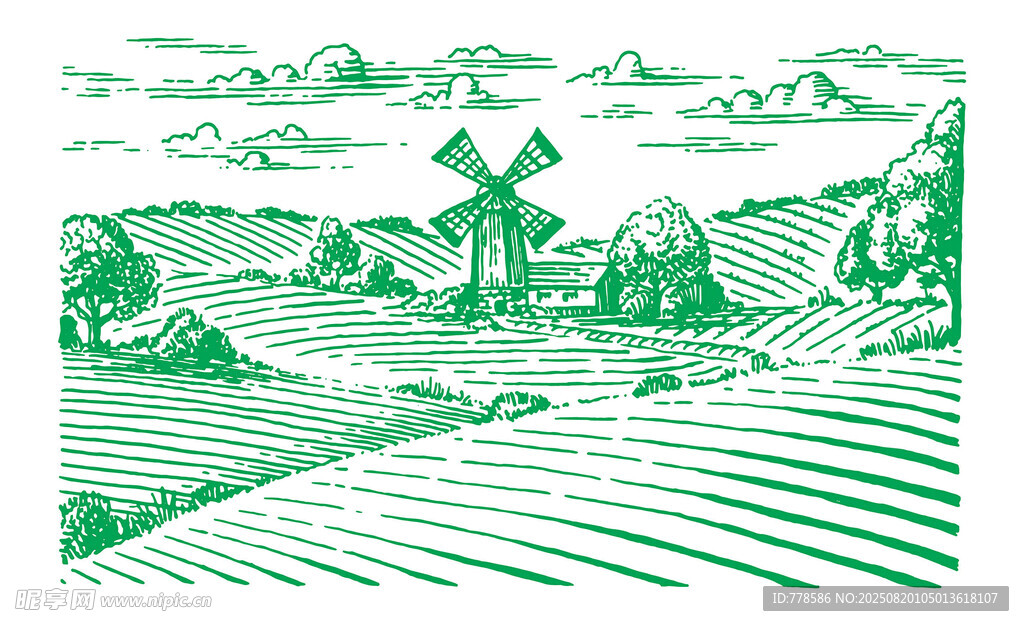 田园风车插图