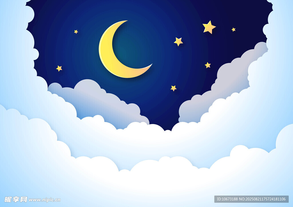 夜空下的弯月与繁星
