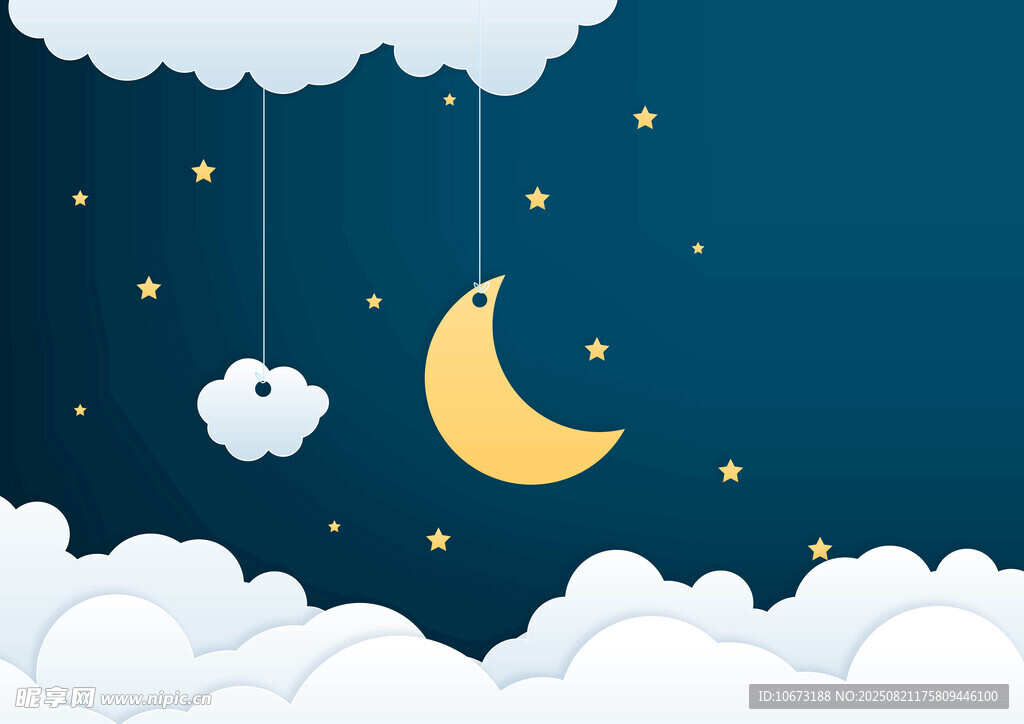 梦幻夜空下的月亮与云朵