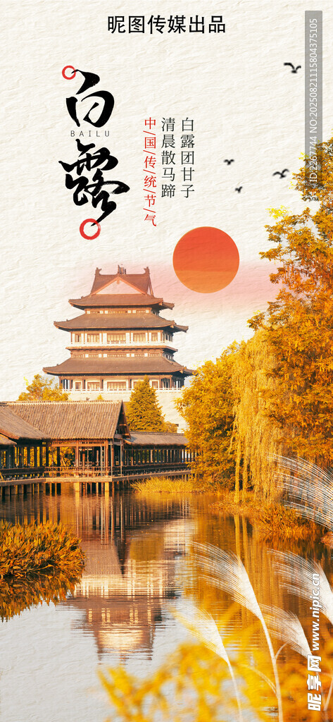 中国风摄影白露节气借势营销海报
