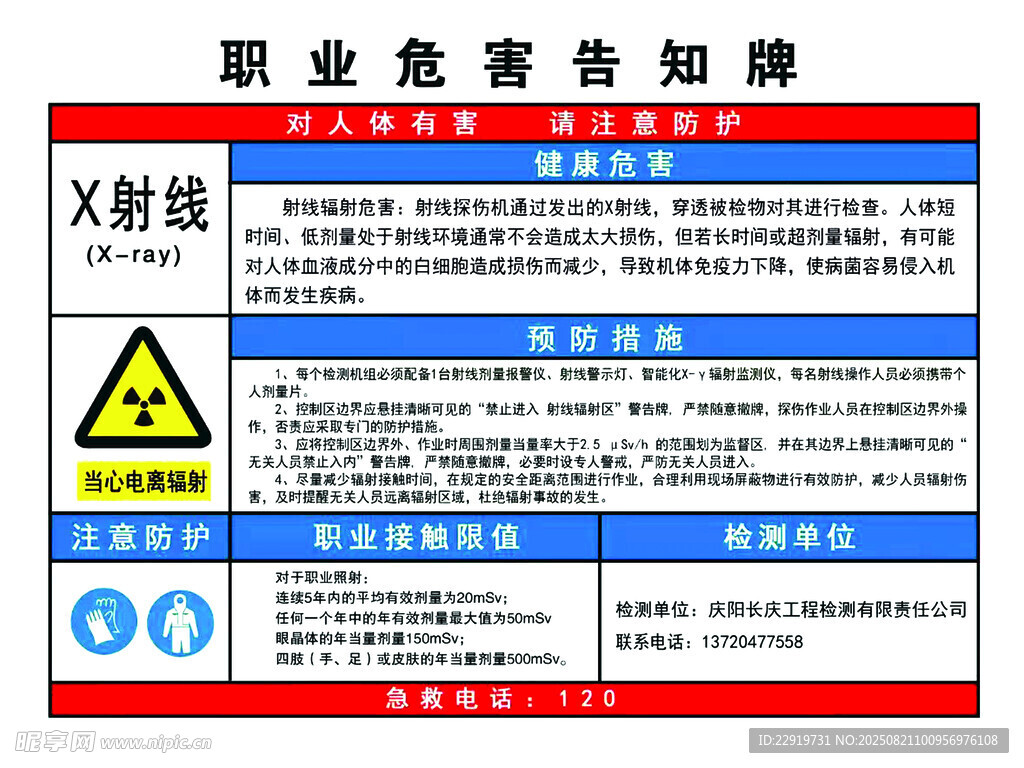 X射线职业危害告知牌