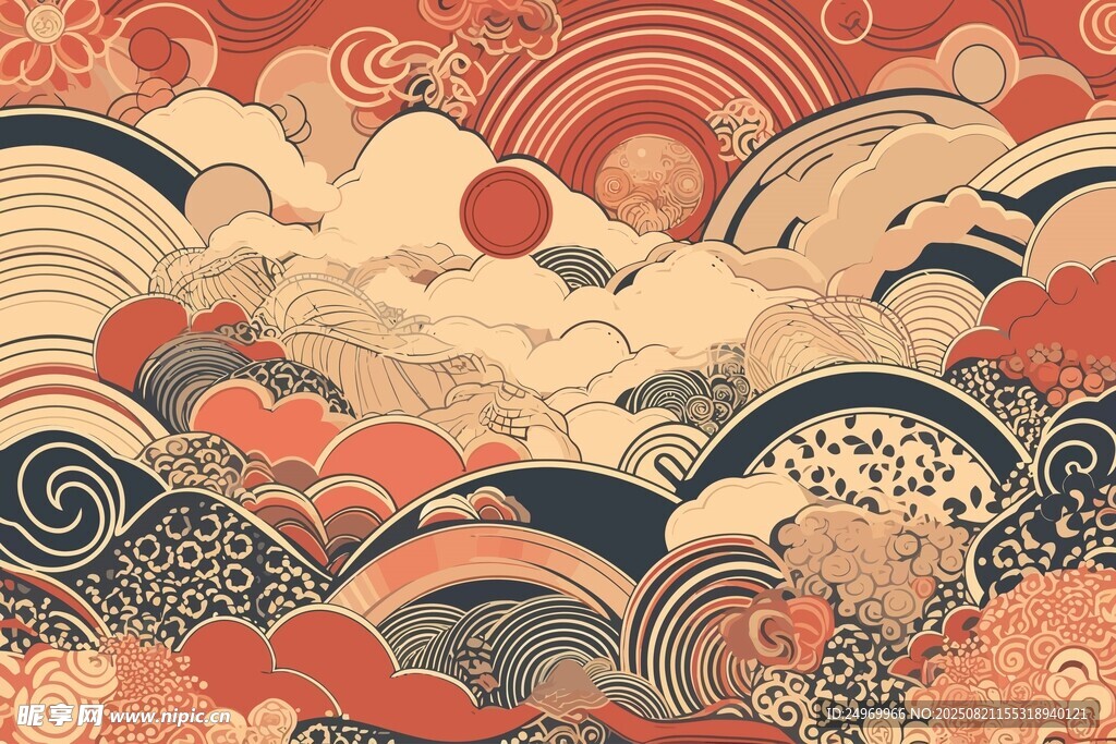 日式浮世绘风格海浪云纹图