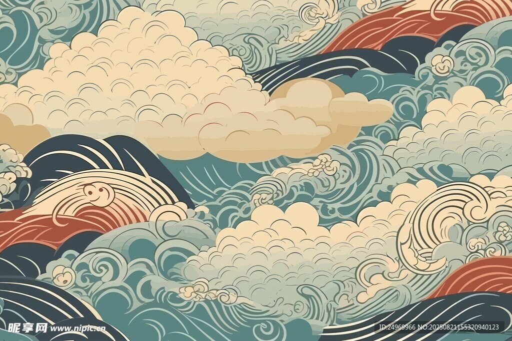 日式浮世绘风格海浪图案