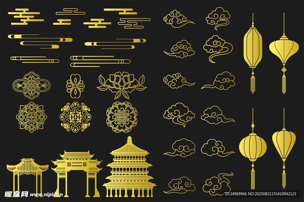 中式传统金色元素图案集