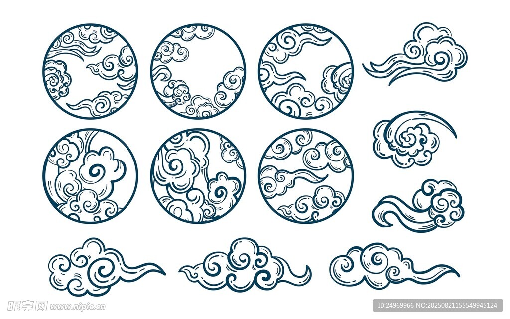中式云纹圆形图案设计元素