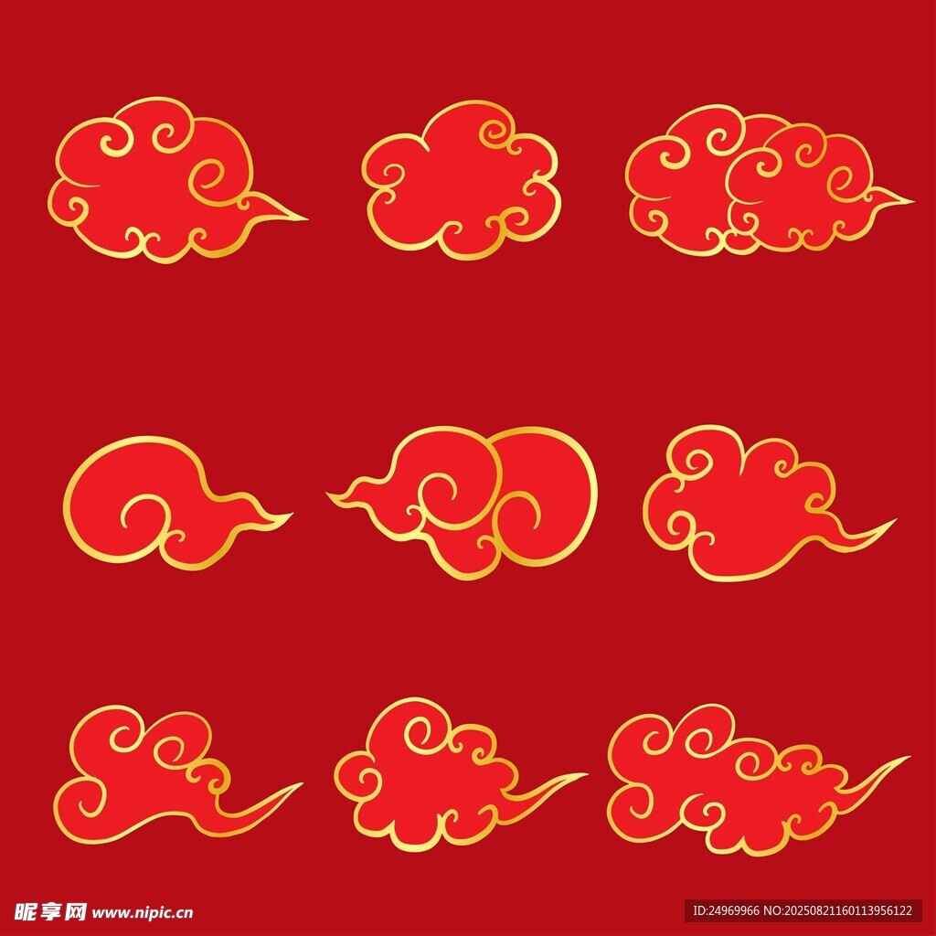 中式红色祥云图案集合