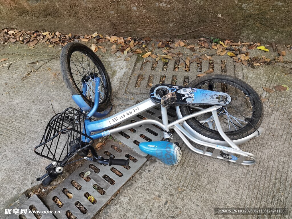 倒地的蓝色自行车