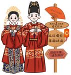 手绘结婚夫妻古风迎宾人形指引牌