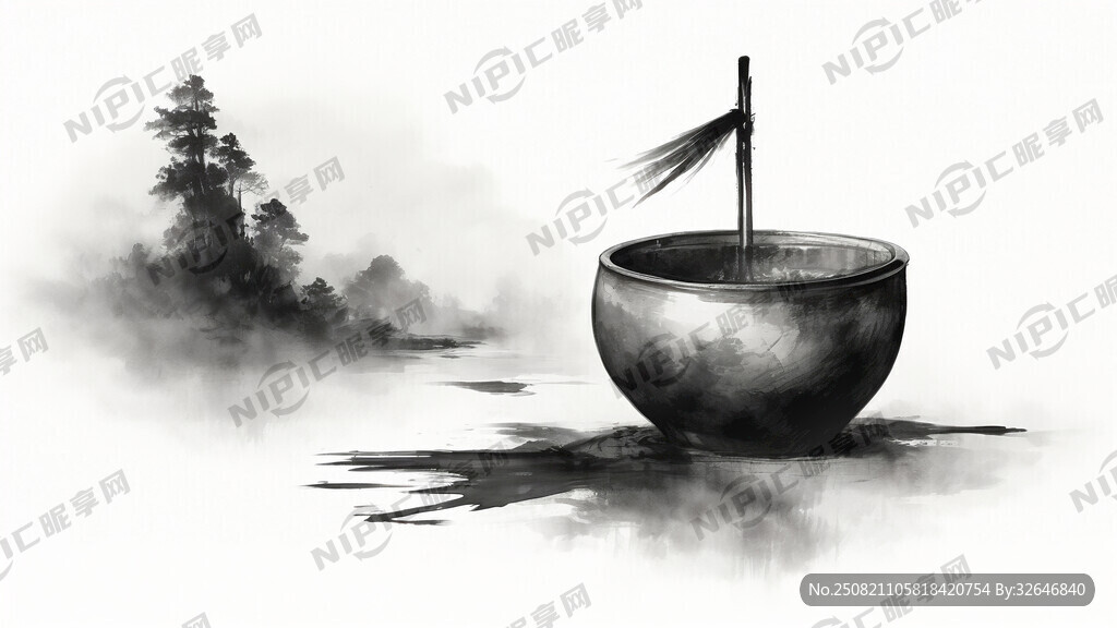 煲仔饭 黑白 水墨