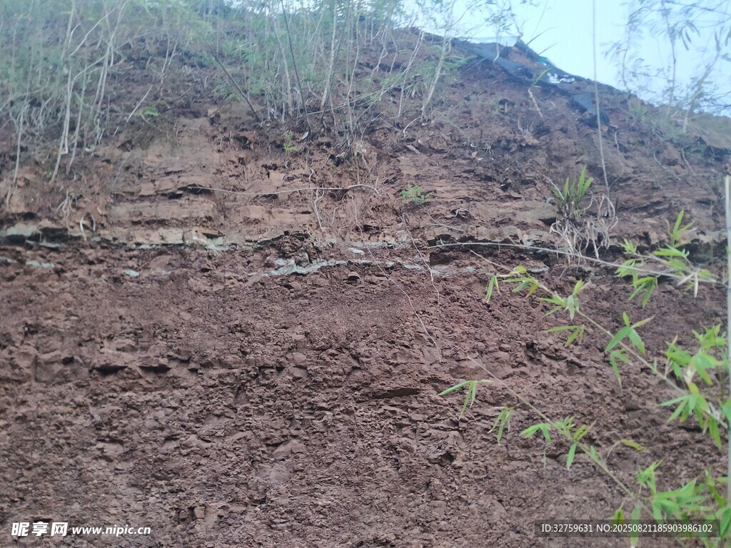山坡上的裸露泥土景观