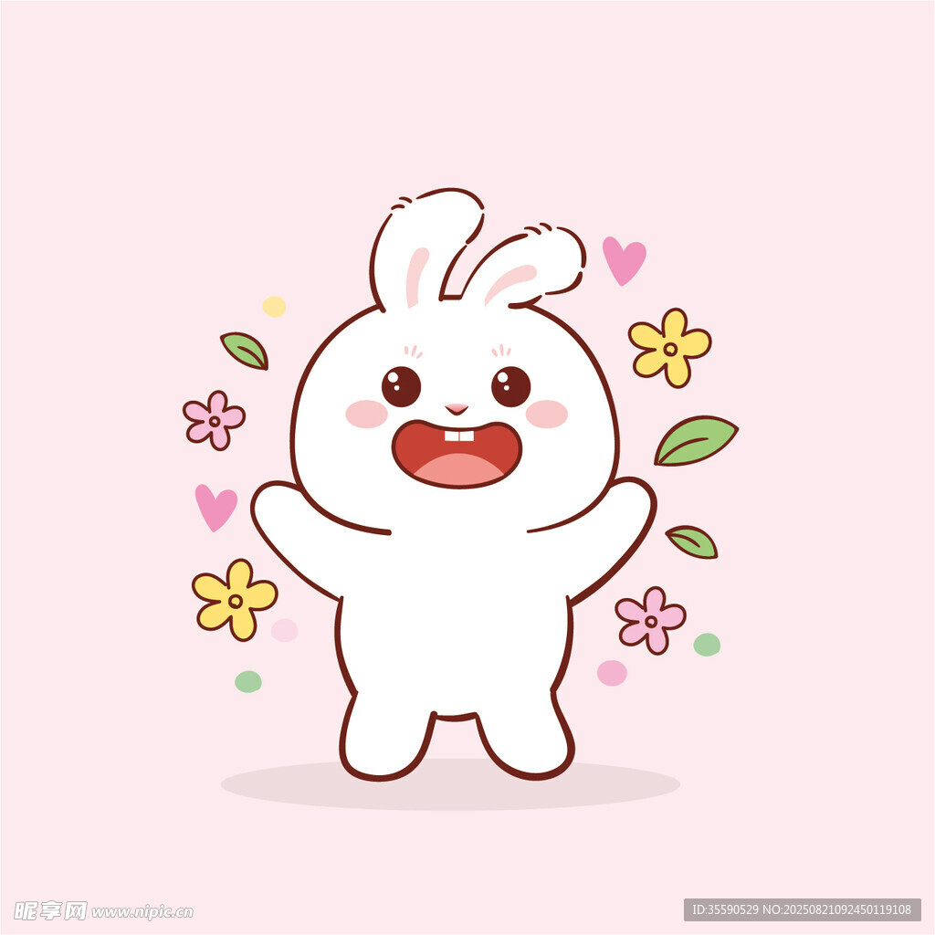 可爱小兔周围绽放小花