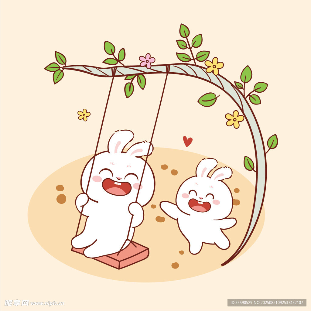 两只兔子快乐荡秋千