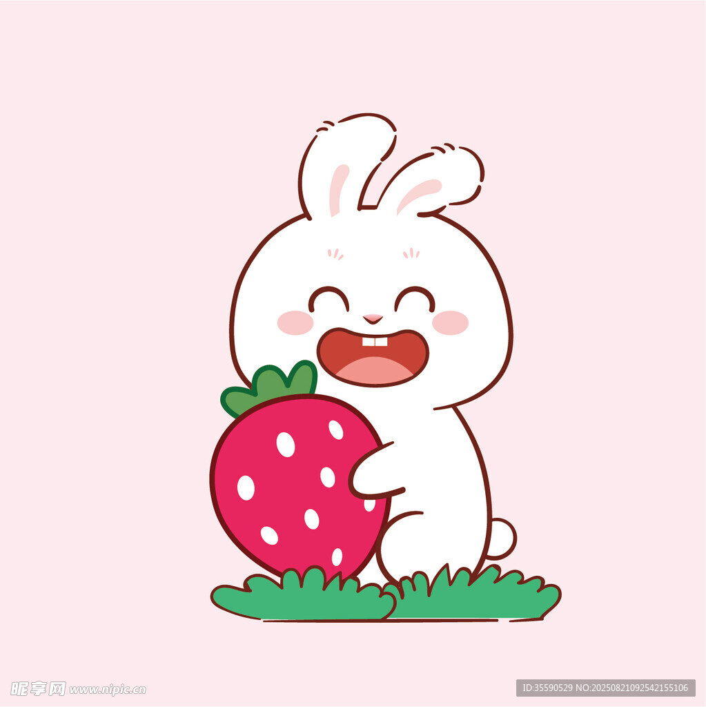 白兔抱草莓萌态超可爱