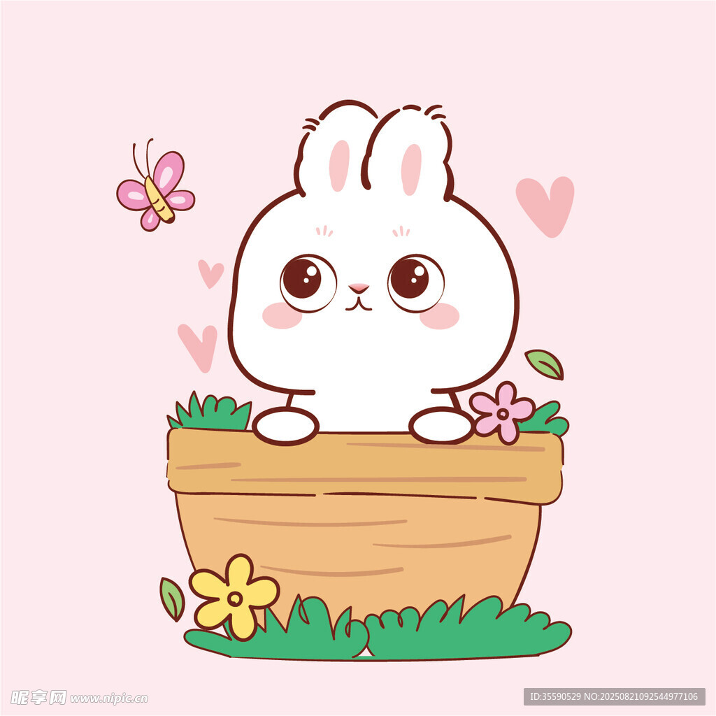 可爱小兔探身花盆