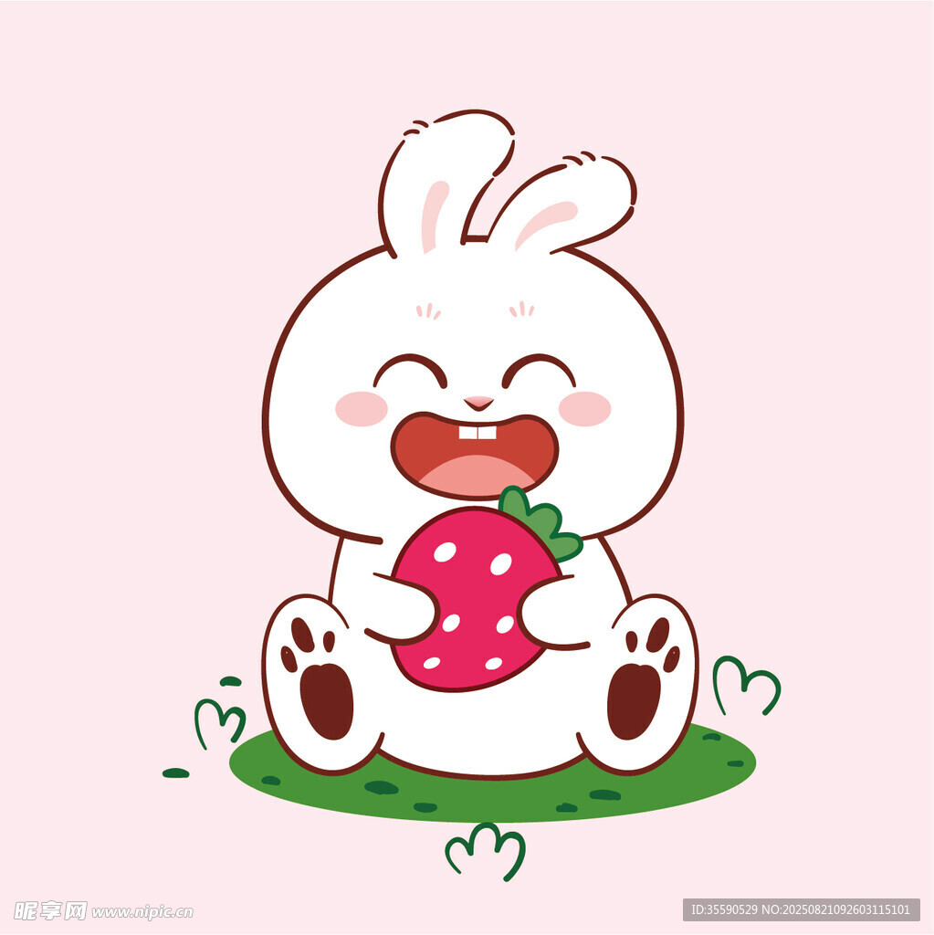 白兔抱草莓萌态可掬