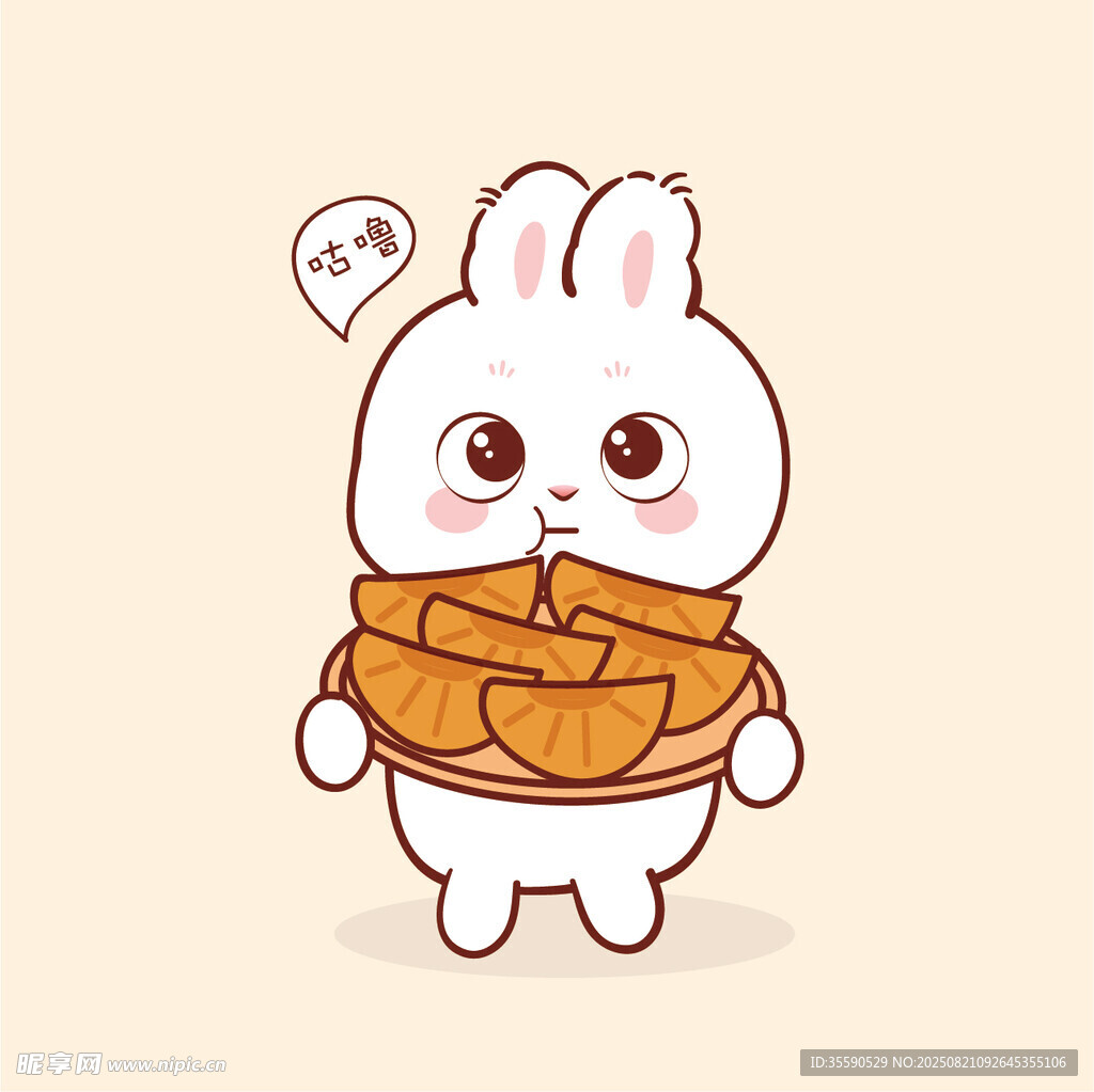 可爱白兔端着美味炸物