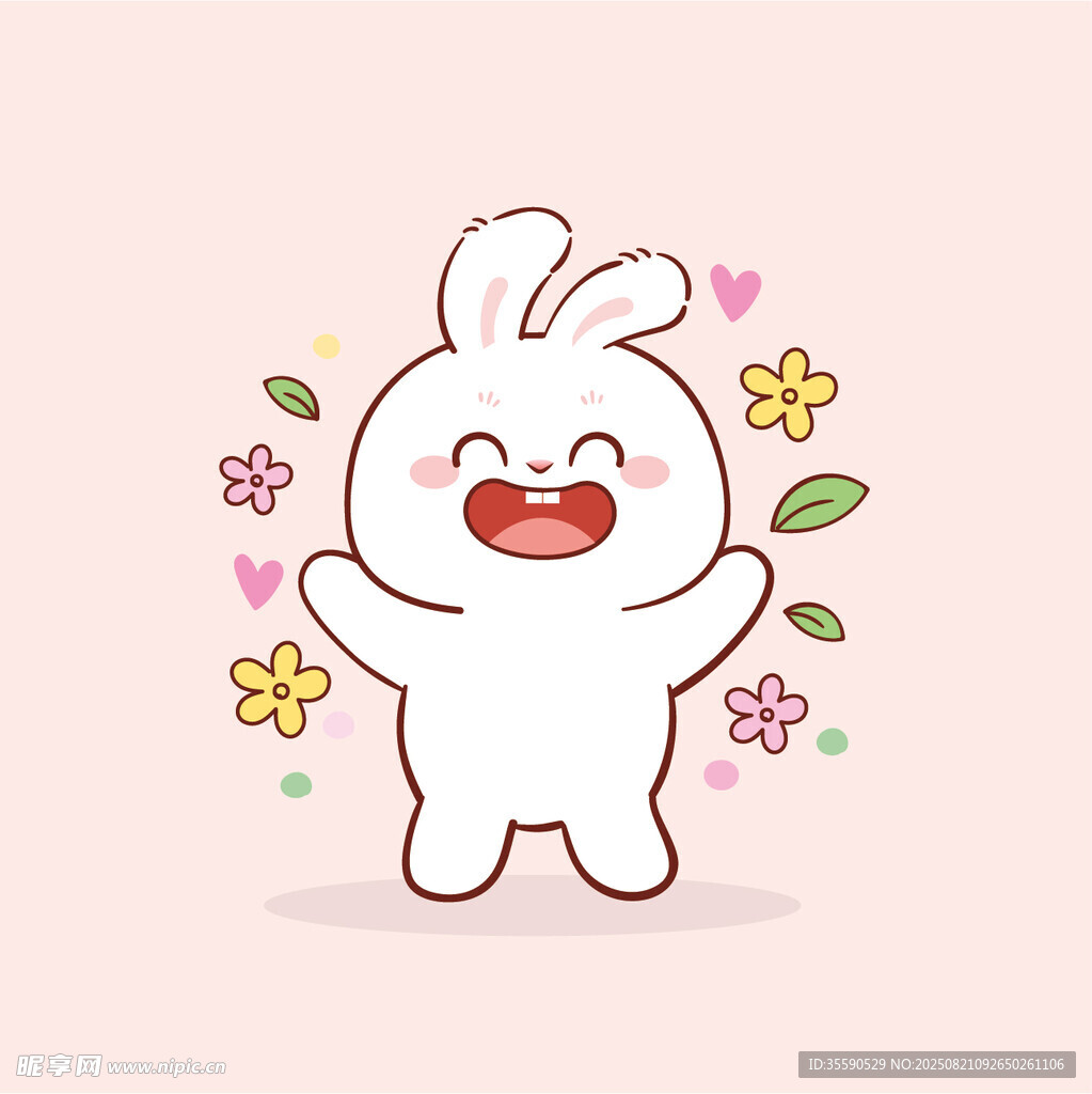 可爱小兔周围绽放小花