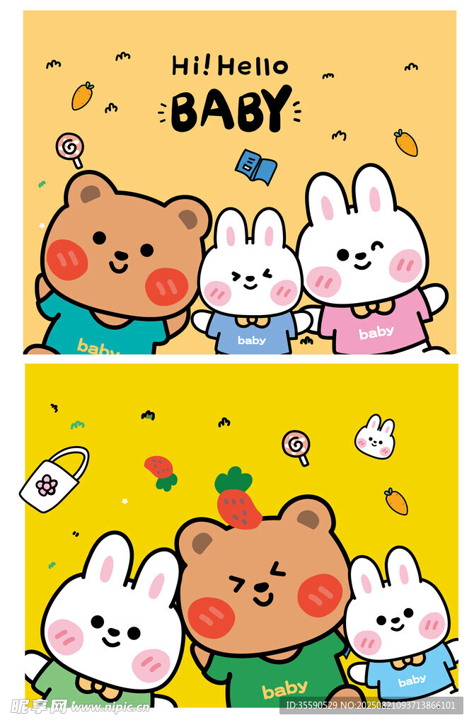 可爱萌兔小动物卡通插画