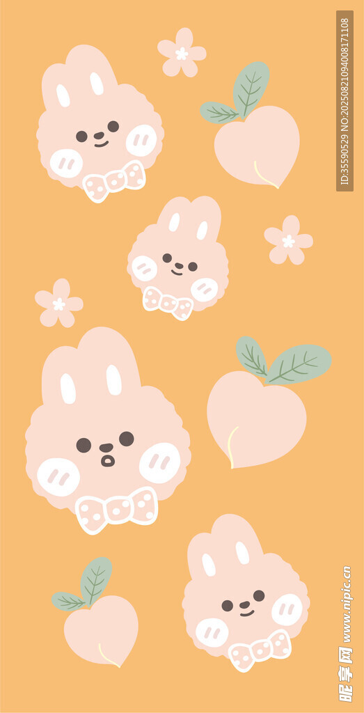 可爱小兔与桃子插画图案