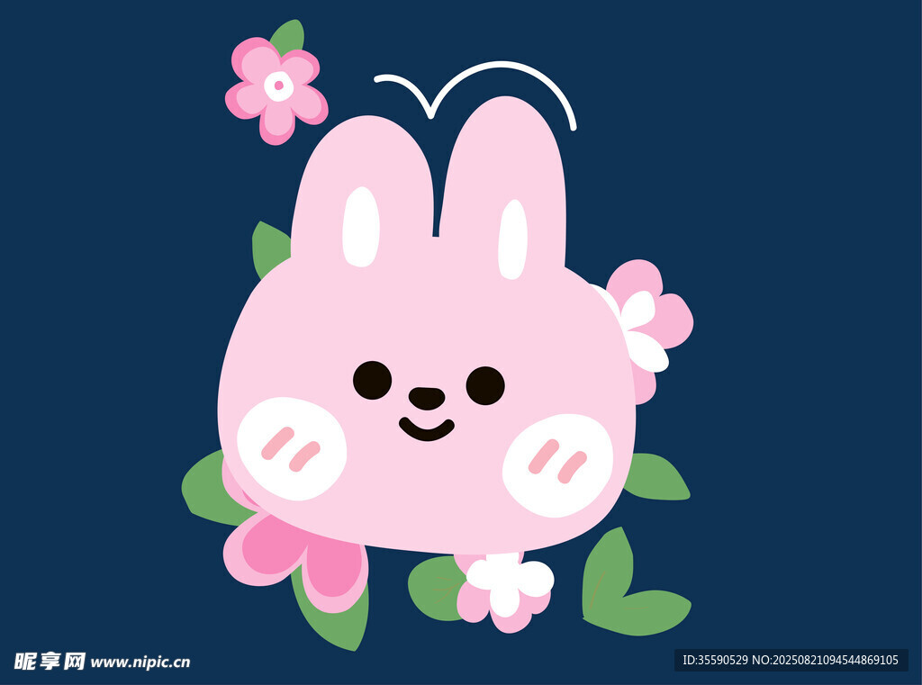 可爱粉兔伴花插画