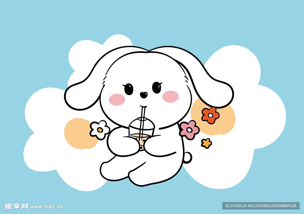云朵上的可爱小兔