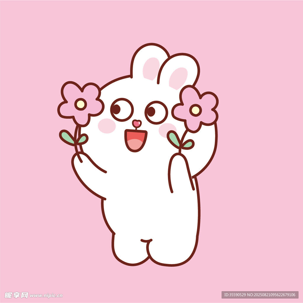 可爱小兔捧花萌趣形象