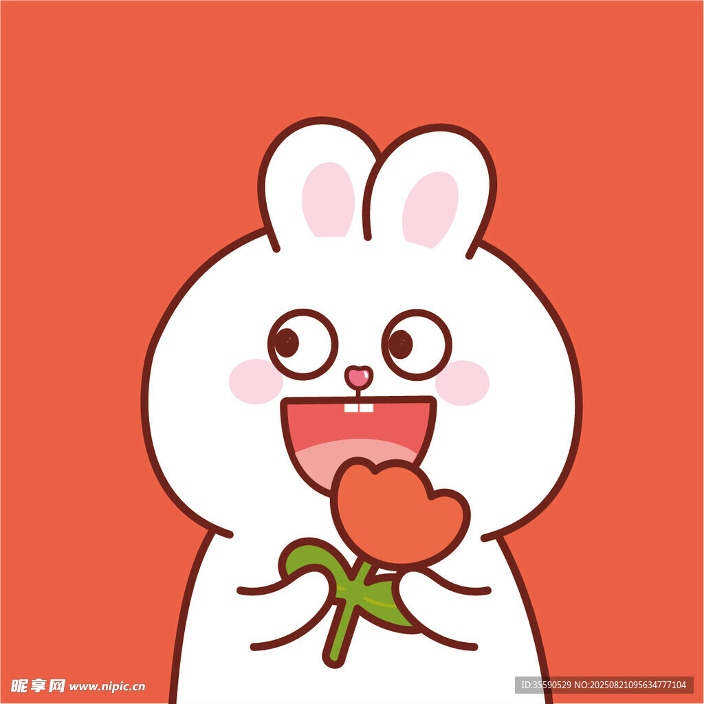可爱白兔捧花萌态十足