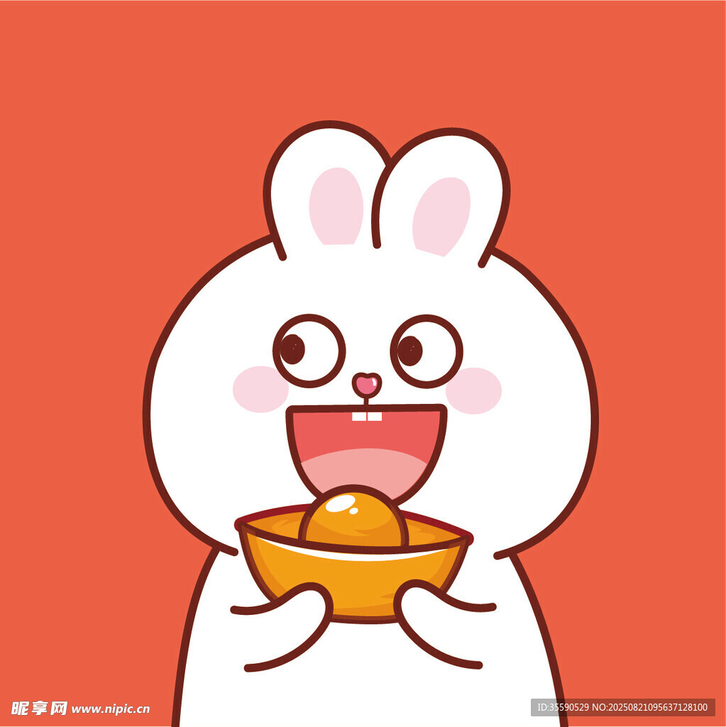 白兔捧金碗喜庆迎好运