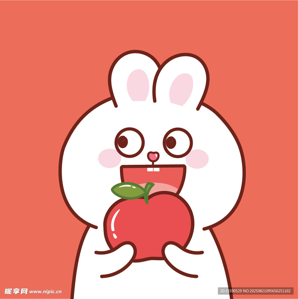 白兔抱苹果可爱萌趣瞬间