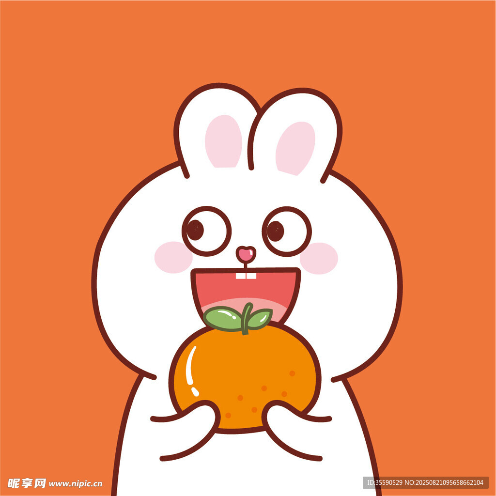 白兔抱橘萌态十足