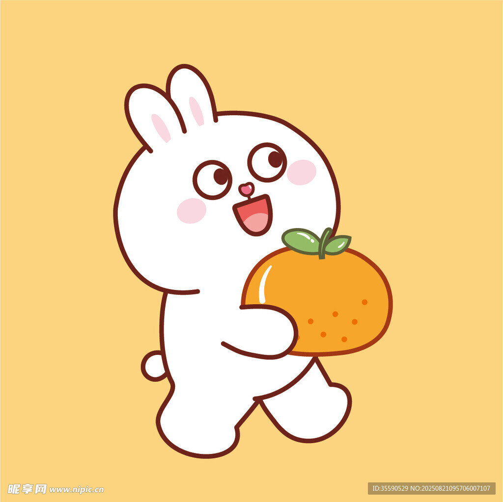 白兔抱橘萌态十足