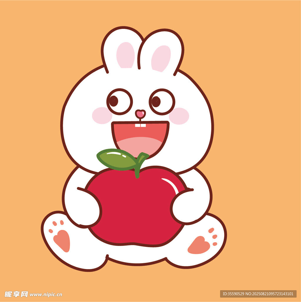 可爱白兔抱红苹果