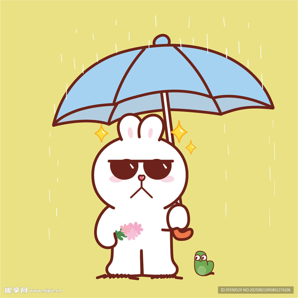 撑伞小兔雨中愁绪