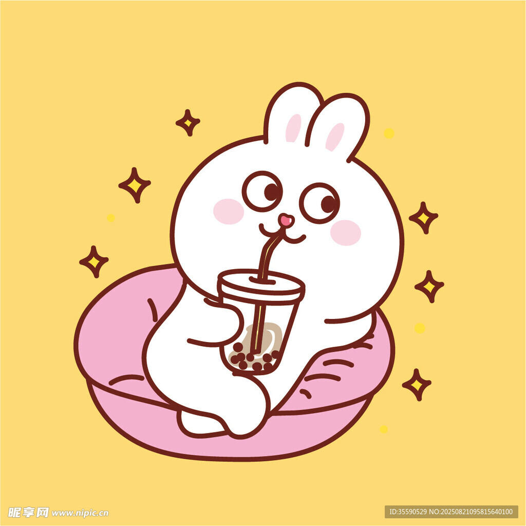 可爱小兔惬意喝饮料