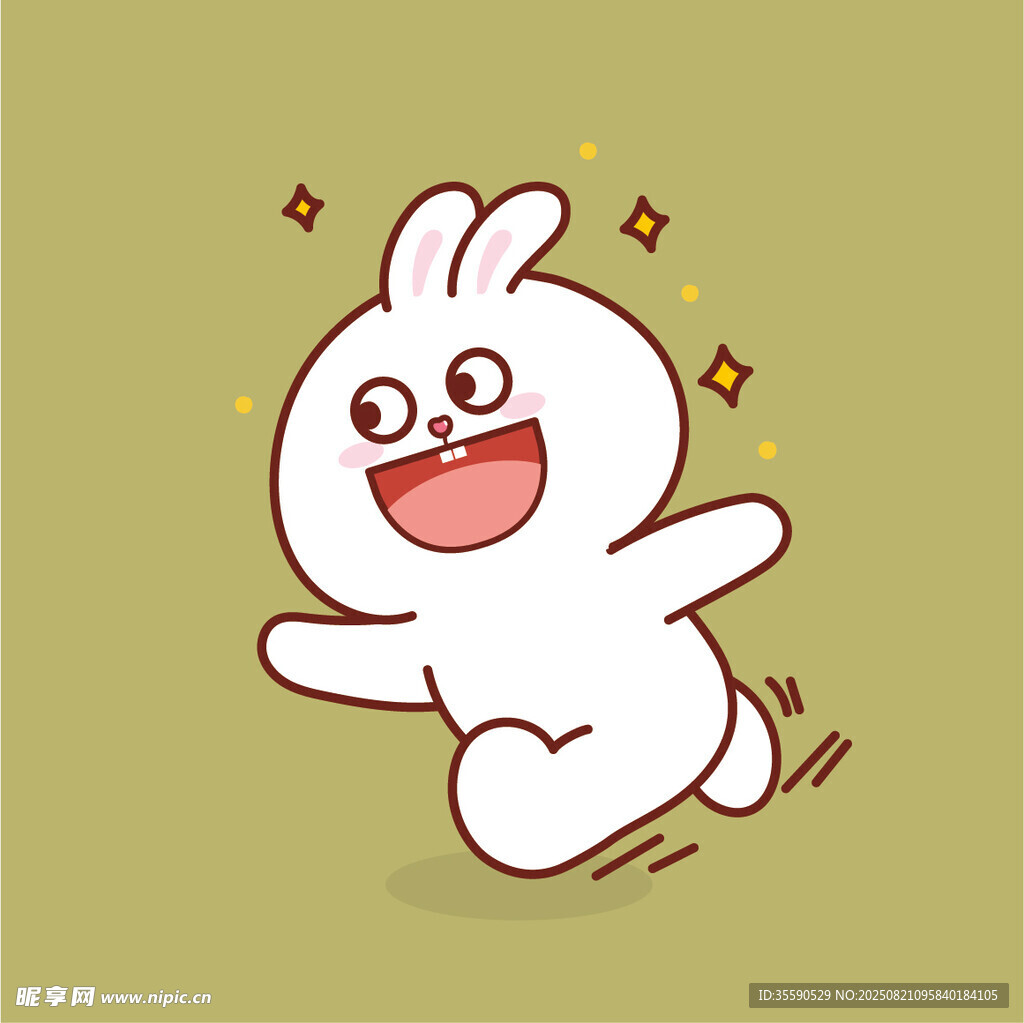 快乐跳跃的卡通白兔
