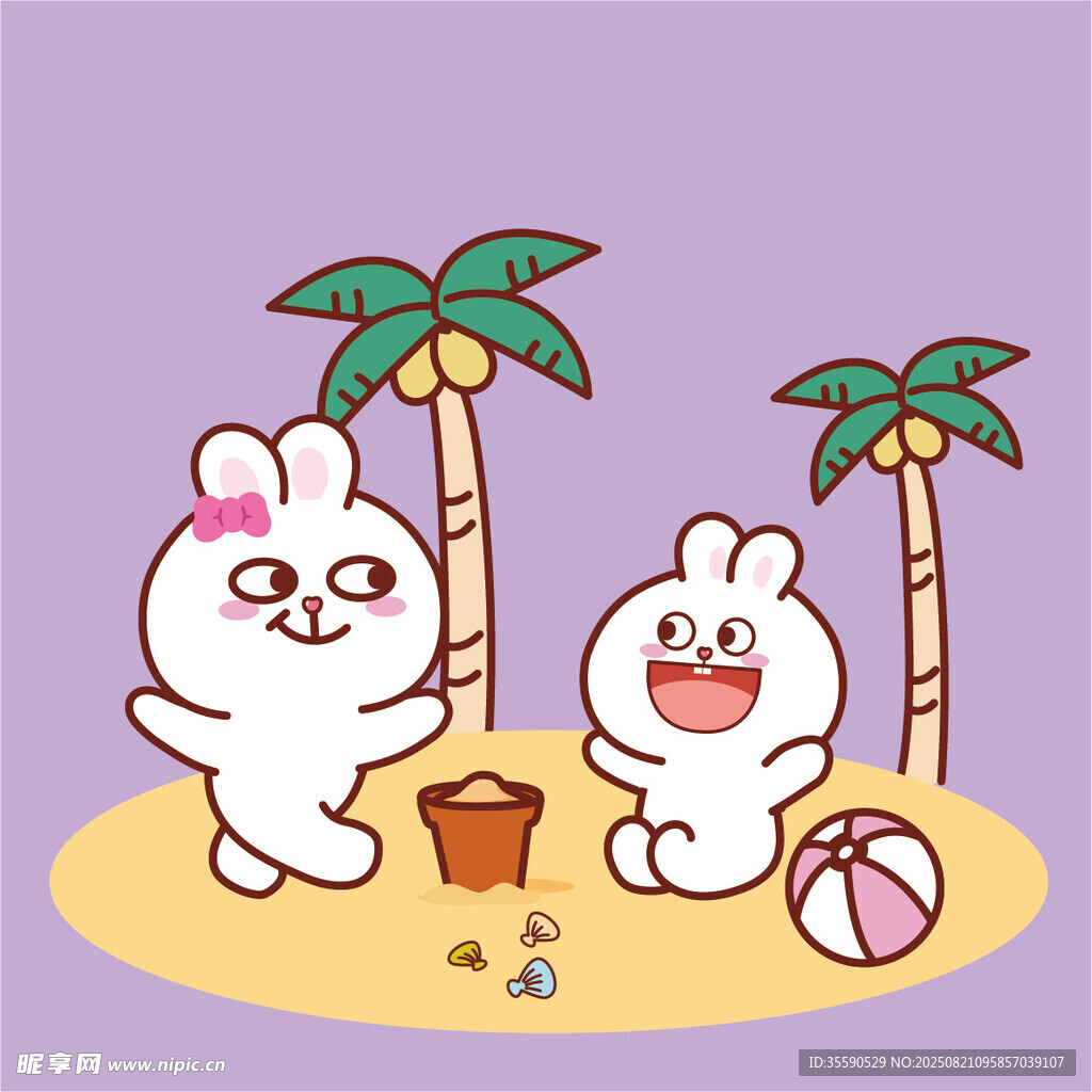 沙滩上的快乐兔子