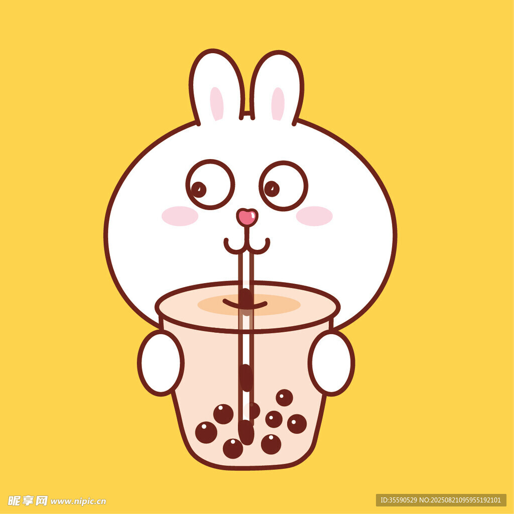 可爱兔子喝珍珠奶茶