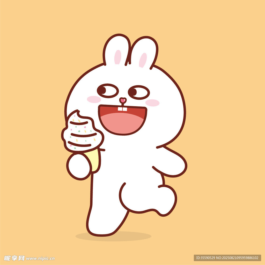 快乐奔跑的卡通小白兔