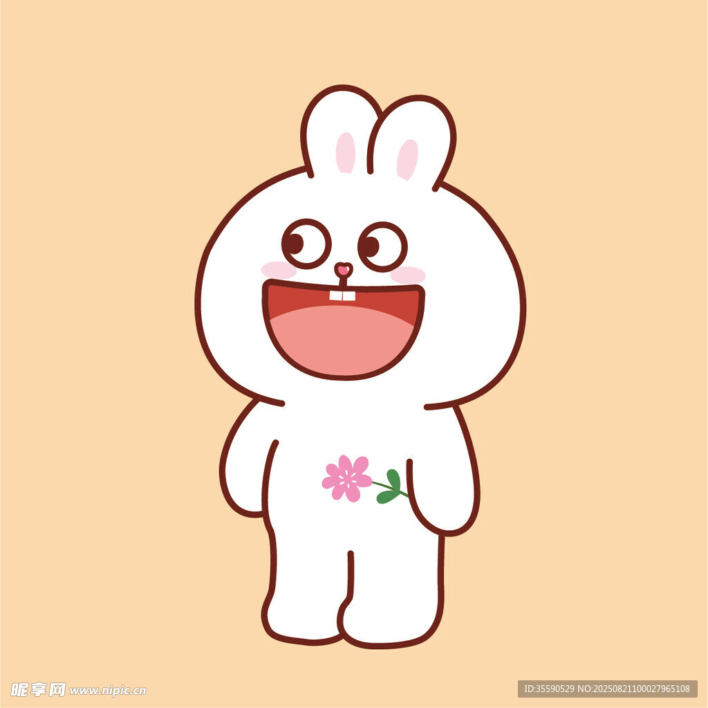可爱白兔手持小花