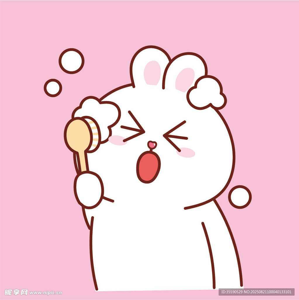 可爱兔子刷牙瞬间