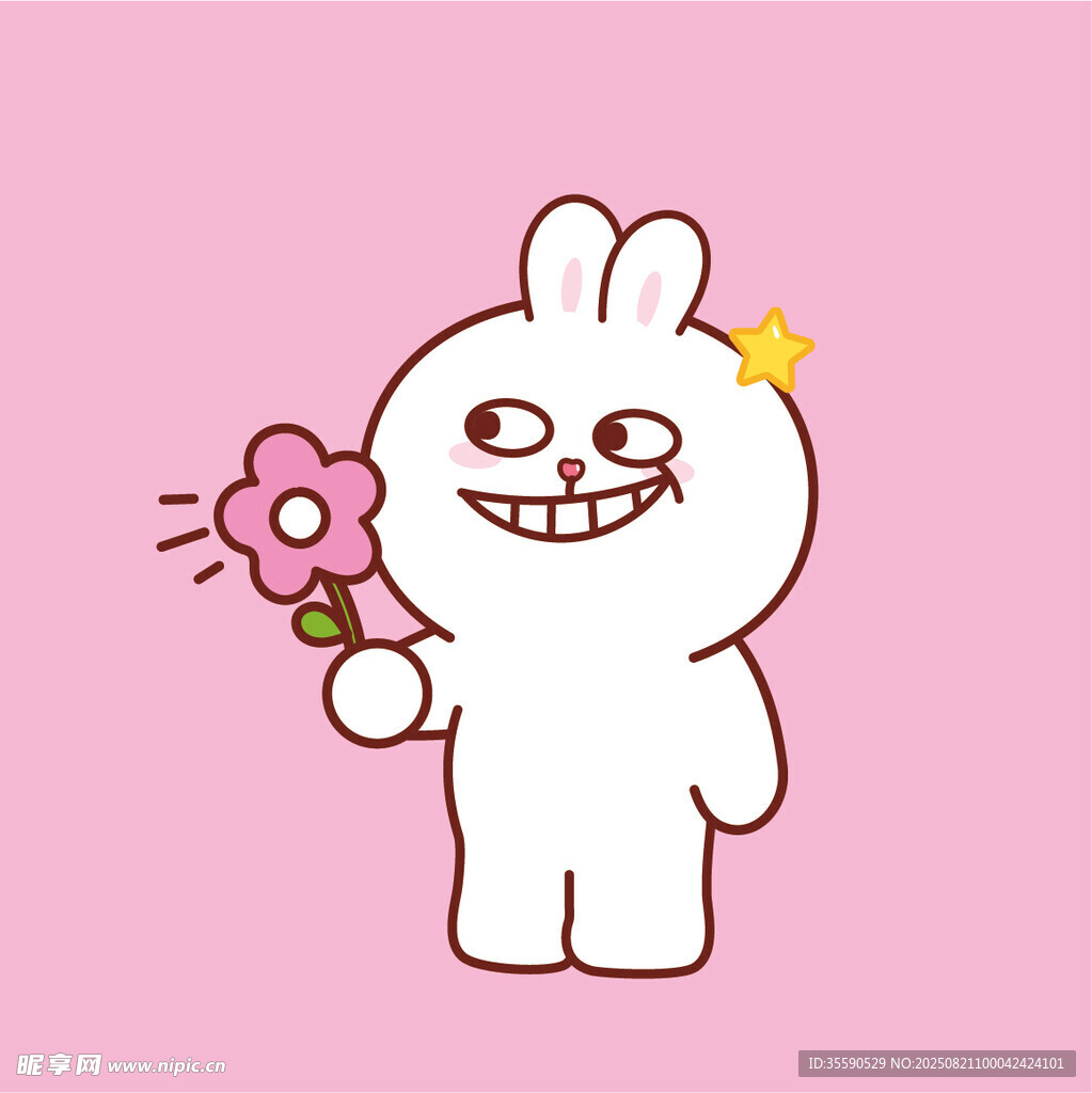 可爱白兔手持小花