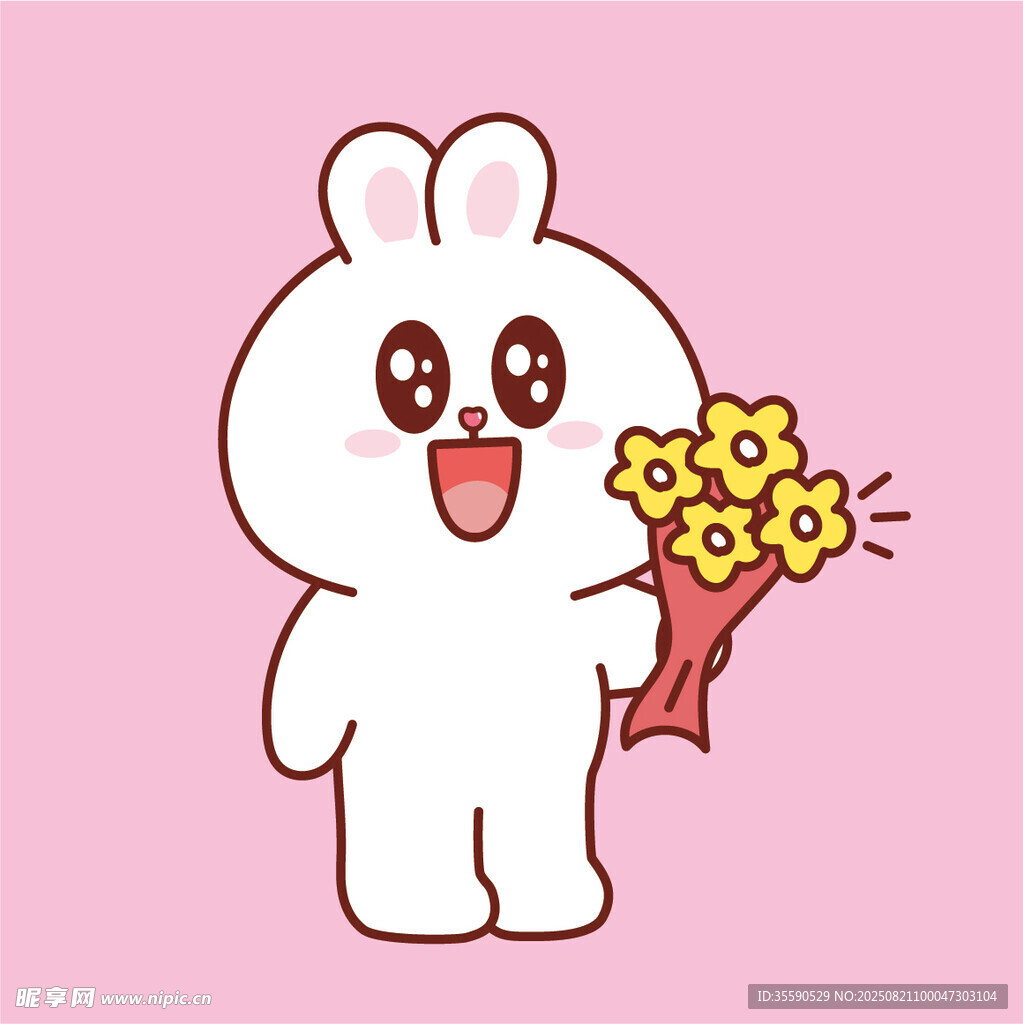 拿花的可爱白兔