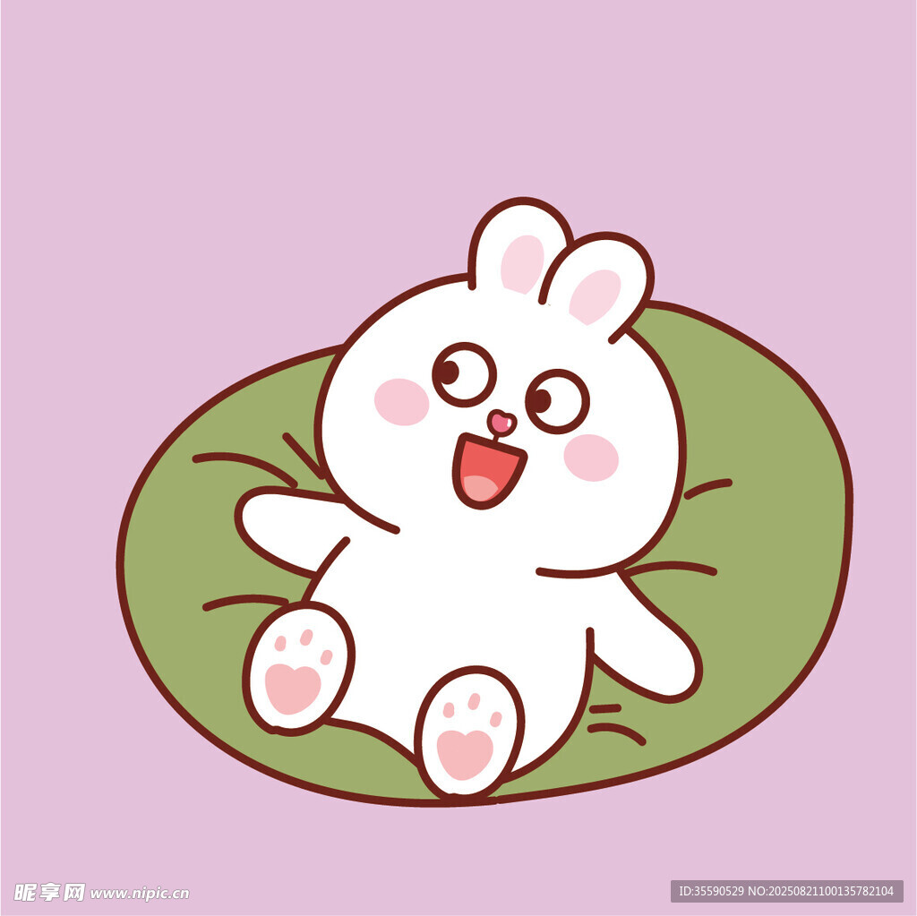 可爱白兔躺于绿叶之上