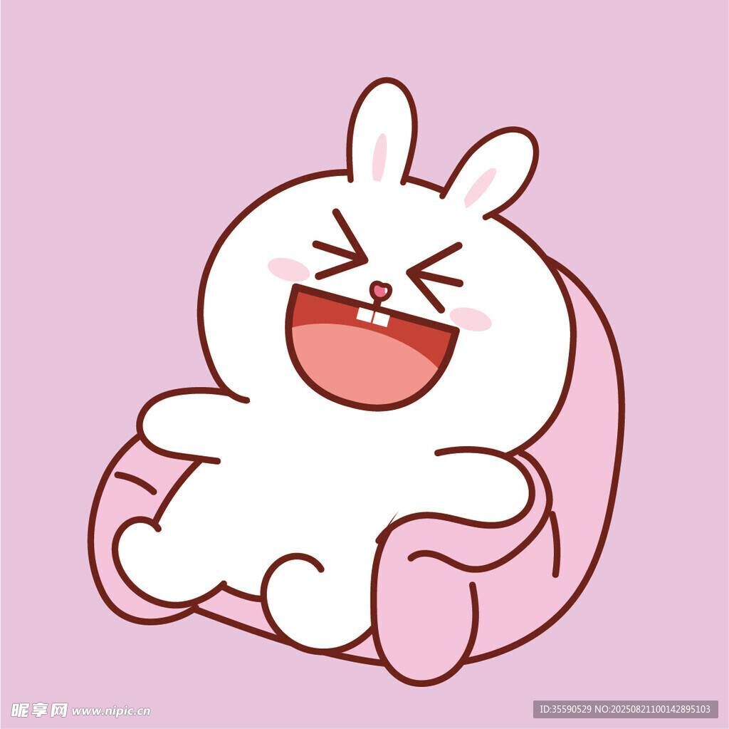 开心的卡通兔子坐沙发