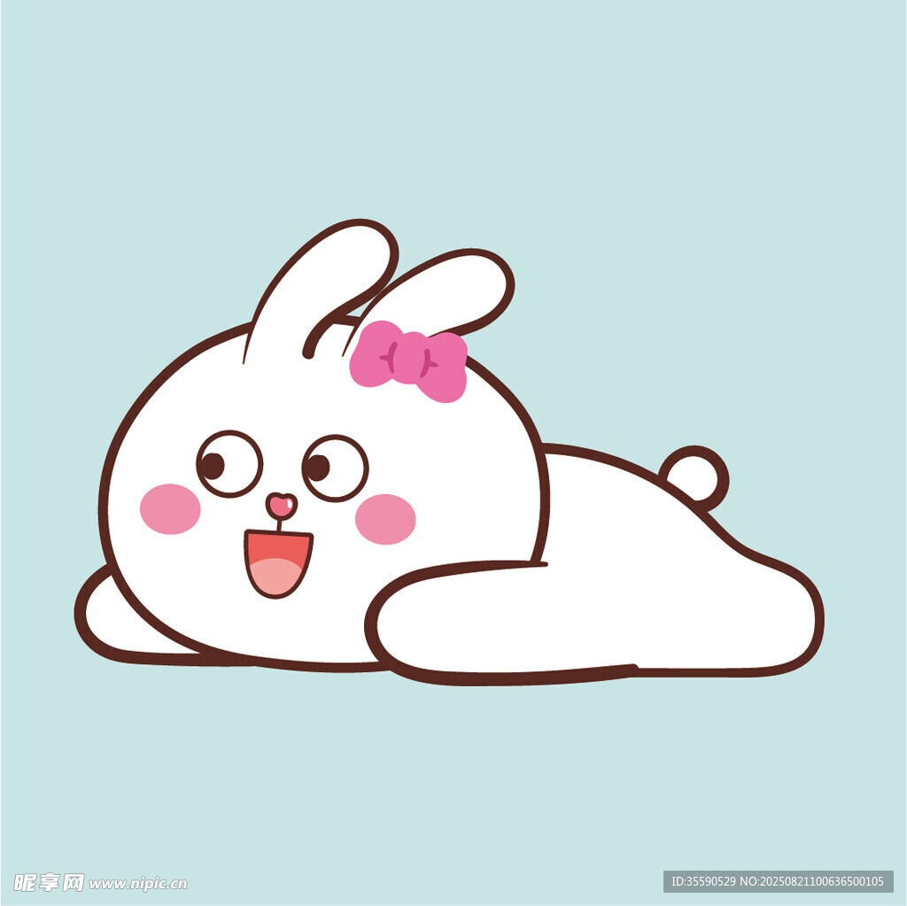 趴着的可爱蝴蝶结小兔