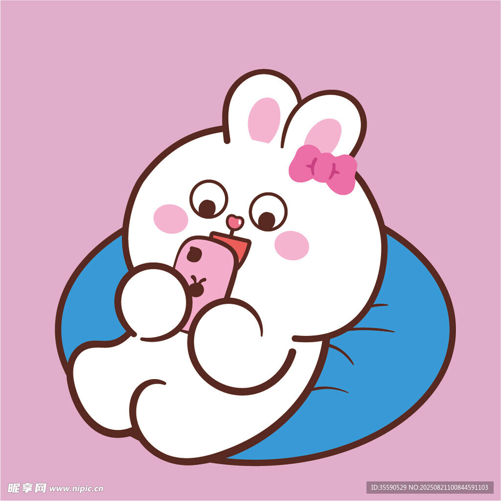 可爱萌兔抱着玩偶