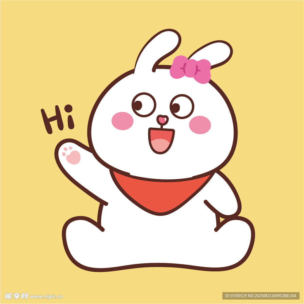 可爱挥手小兔打招呼