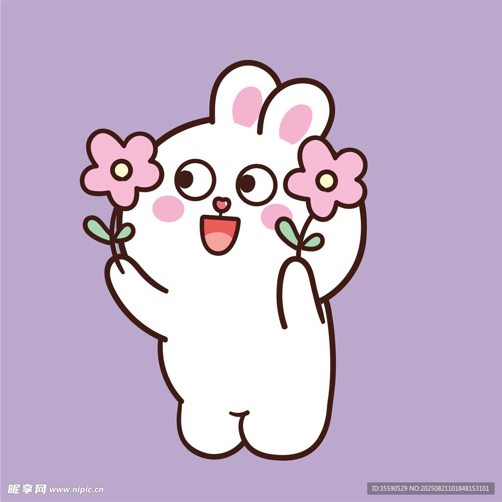 可爱小兔手持粉色小花