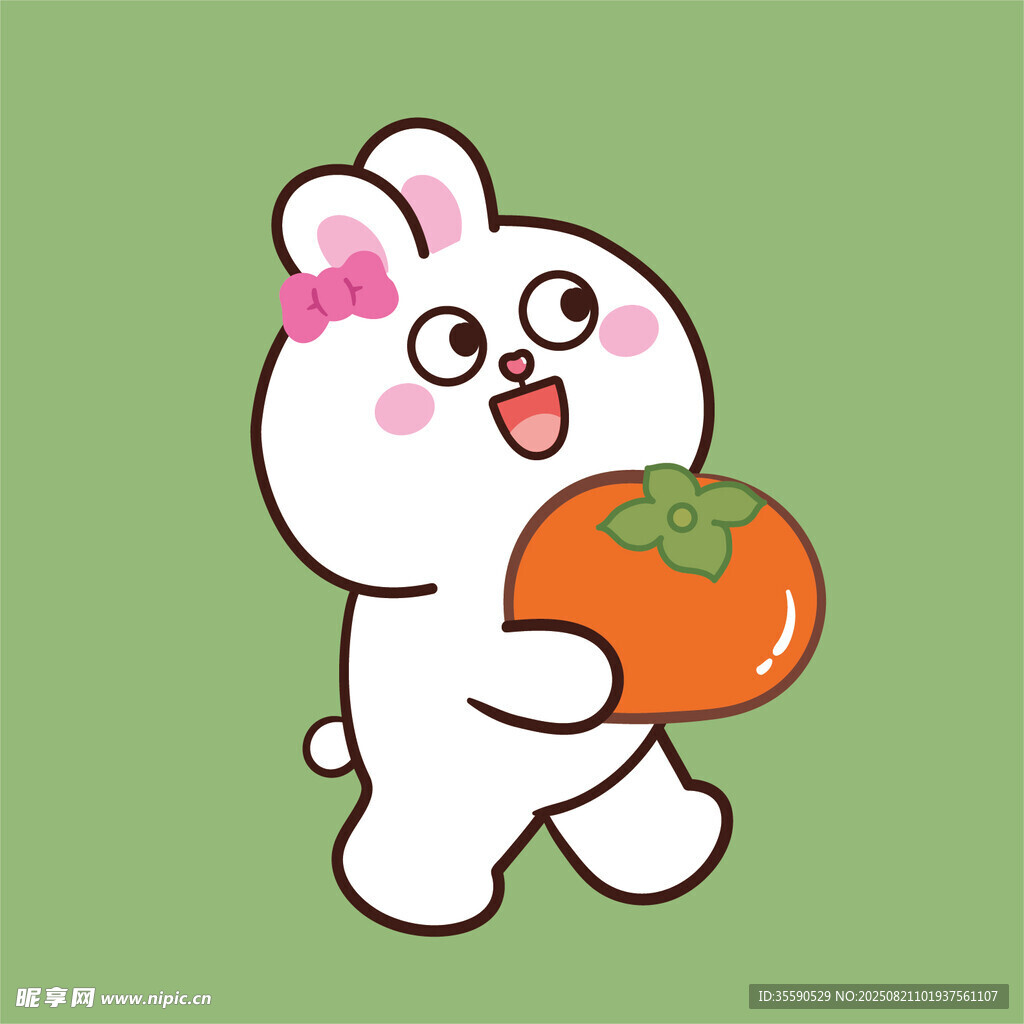 抱柿子的可爱兔子